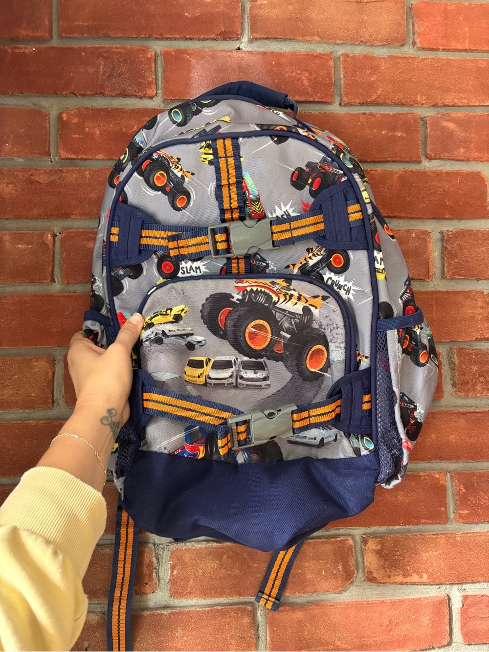 Pottery Barn Kids Hot Wheels Monster Truck Backpack - Gray & Navy